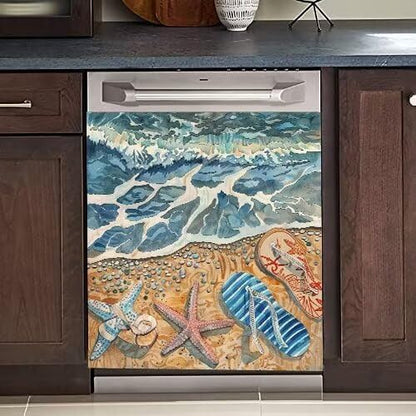 Beach Starfish Dishwasher Magnet Cover, 23" x 26" Kitchen Decor, Summer Decorative Cover for Home Cabinet