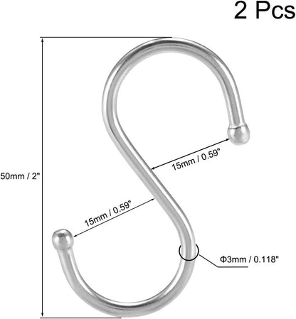 uxcell Stainless Steel S Hooks, 2" S Shaped Hook Hangers for Kitchen, Bathroom, Bedroom Storage (2pcs)