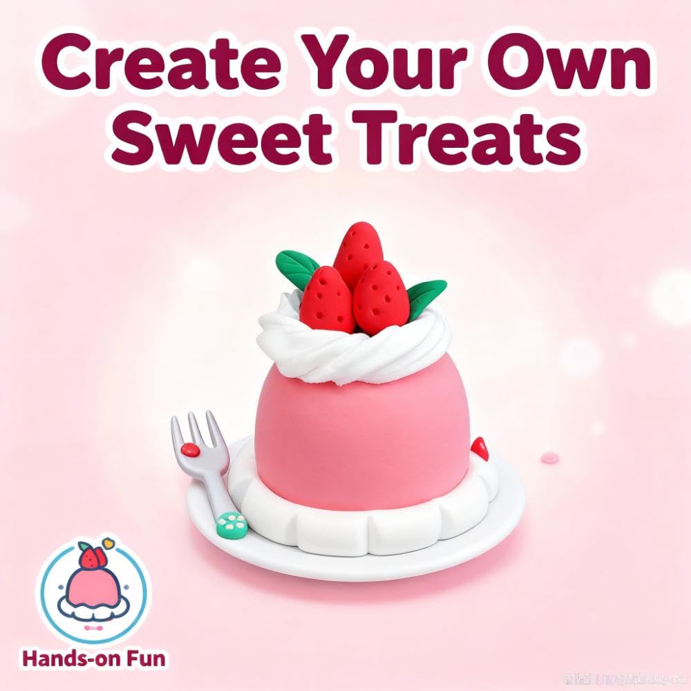 Air Dry Clay Dessert Kit for Kids – 12 Mini Dessert DIY Crafts with Tools, Birthday Cake & Ice Cream Pretend Food, Non -Toxic Arts & Crafts Gift for Girls & Boys Ages 5+