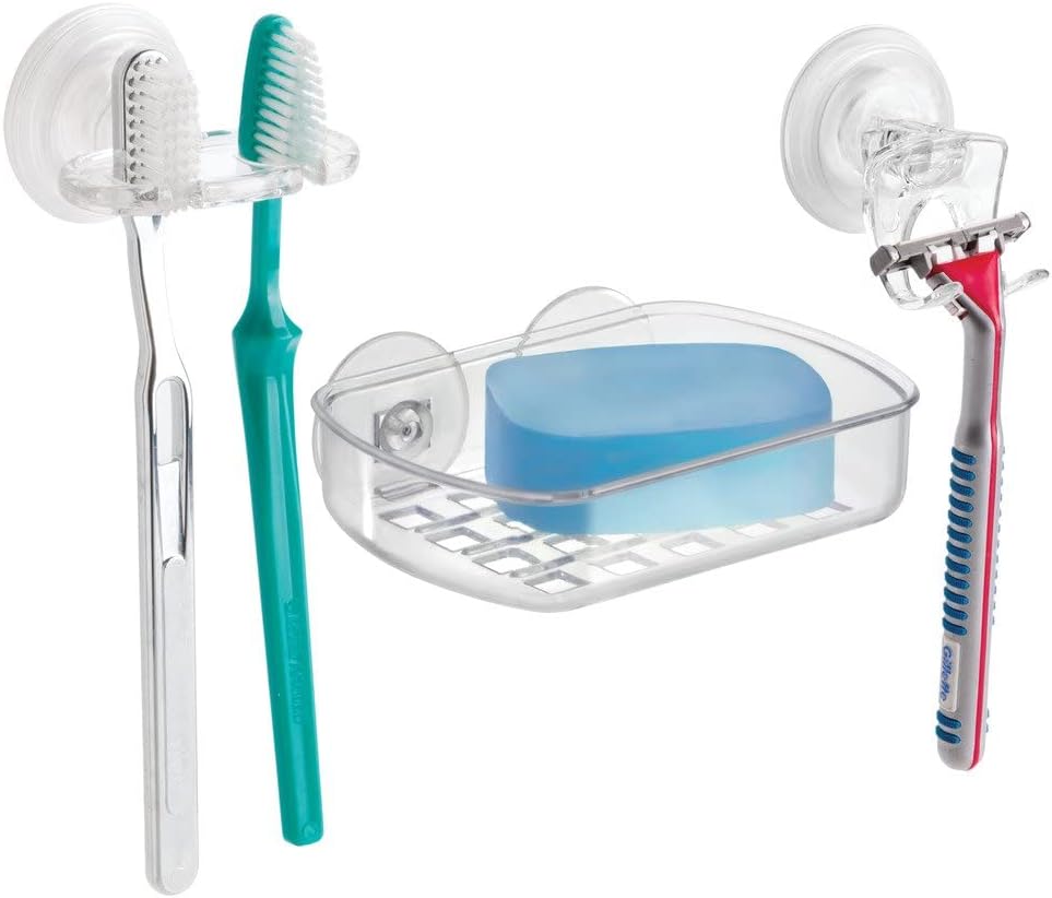 iDesign BPA-Free Plastic Bathroom Suction Toothbrush Holder, 2.75" x 2.25" x 2", Clear