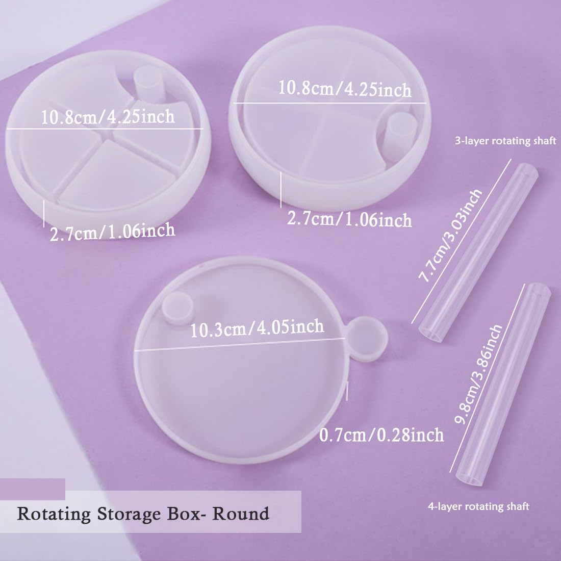 FineInno Rotating Resin Box Molds, Round Box Molds with Rotation Axis, Multi-Tiered Silicone Jewelry Box Molds for Resin Casting, DIY Jewelry Organizer Holder Storage