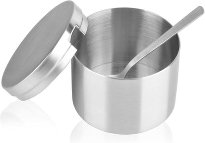 Sugar Container with Lid and Spoon, Stainless Steel 12 Ounce Multi-Function Spice Jar for Kitchen
