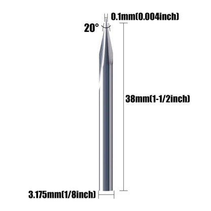 HUHAO 5PCS CNC Wood Carving Router Bit Set,20 Degree Engraving 1/8 Inch Shank V Bit 2 Flute 0.1mm Tip Carbide V Bit for Acrylic Metals Wood MDF PVC