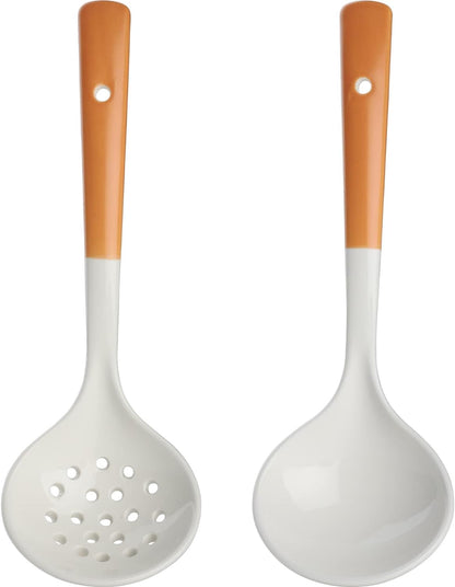 Ceramics Ladle Spoon Set of 2, Large Soup Ladle with Skimmer Slotted Spoons for Cooking and Serving