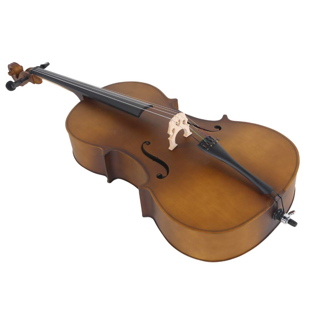 LYKOS 4/4 Acoustic Cello + Case + Bow + Rosin Wood Color Beautiful Varnish Finishing (Matte Golden)