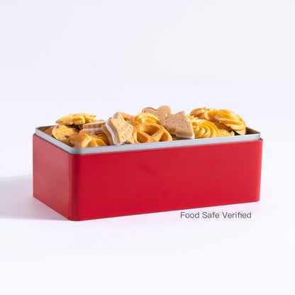 Tianhui Food Storage Containers Tin Box with Airtight Lids Kitchen Pantry Organization Metal Box, Chinese Red, S