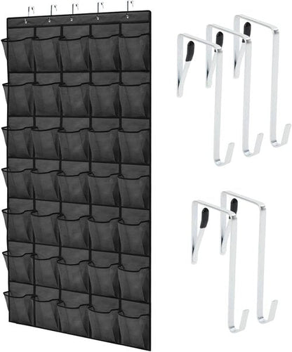 GORILLA GRIP Over The Door Shoe Organizer - 35 Large Breathable Mesh Pockets | Space-Saving Storage 68.5H x 24.5W Black