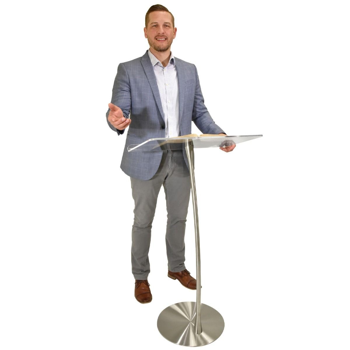 Arc 1 Stainless Steel and Acrylic Podium, Pulpit or Lectern with Side Table - Kingdom by Procson