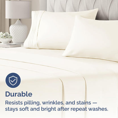 Skiennix Queen Pillow Cases Set of 4 - Ultra Soft Hotel Quality - Wrinkle Free & Stain Resistant - Off White