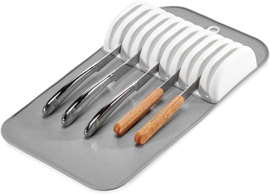 Madesmart Premium Antimicrobial Classic Large Knife Mat, Soft-Grip Non-Slip Drawer Organizer, EPA Certified, White
