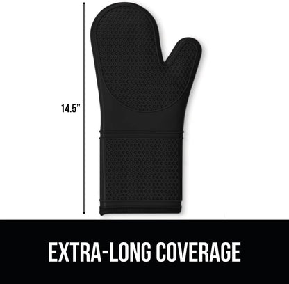 GORILLA GRIP BPA-Free Soft Silicone Oven Mitts, 14.5x8.3, Heat Resistant Cooking Gloves, Set of 2, Black