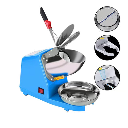 Yahpetes Electric Shaved Ice Machine 1Pcs Electric Dual Blades Ice Crusher Shaver Snow Cone Maker Machine 187lbs/hr for Home and Commercial Use (Blue)