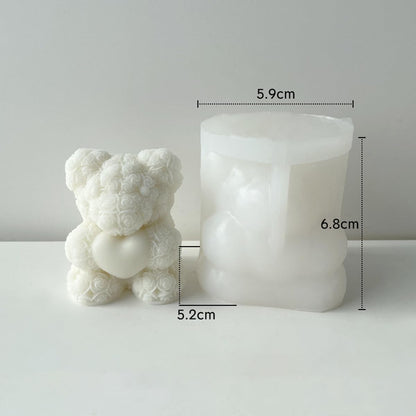 Rose Bear Silicone Mold, DIY Teddy Bear Candle Making Kit, Heart Design