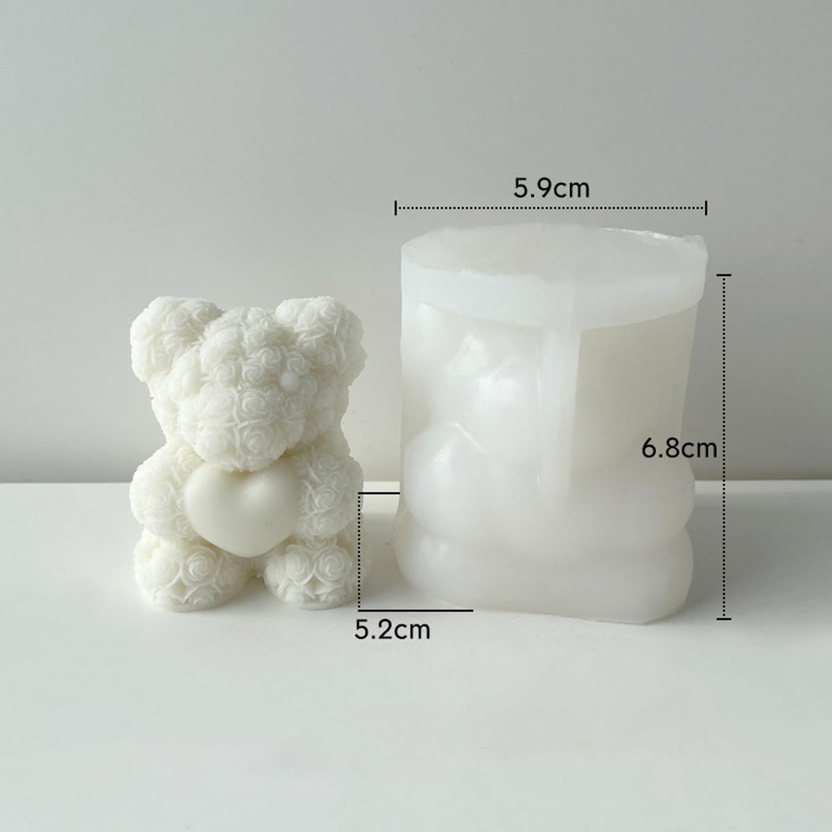 Rose Bear Silicone Mold, DIY Teddy Bear Candle Making Kit, Heart Design