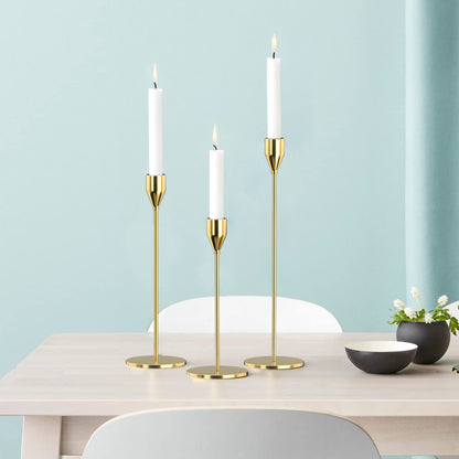 Gold Candle Holders 6Pcs/ 2 Set - Elegant Metal Candlestick Holders for 3/4 InchTaper & LED Candles, Weddings, Parties, Home Decor - Decorative Centerpieces for Table, Mantle, Fireplace