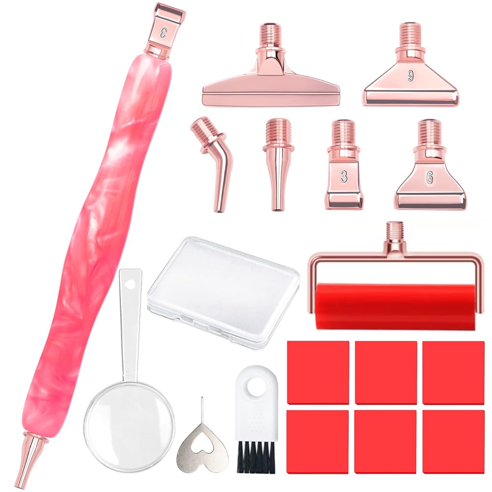 Praise V Do Diamond Painting Art Drill Pen Kit with Screw Stainless Steel Rose Metal Tip Nibs Placers Roller Tool Accessories, Diamond Art Pen for 5D Diamond Paint Bead Dot NeonPink
