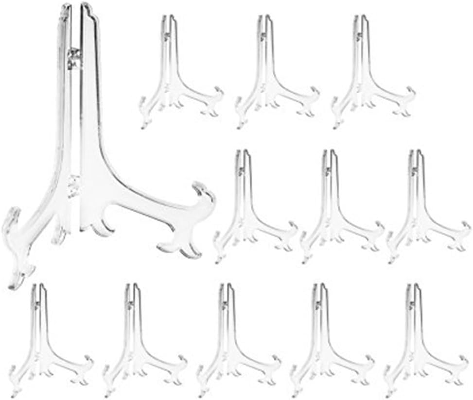 Artliving 7 Inch Clear Plastic Easels, 12 Pack, Stand/Plate Holders to Display Pictures, Home Decoration, Weddings