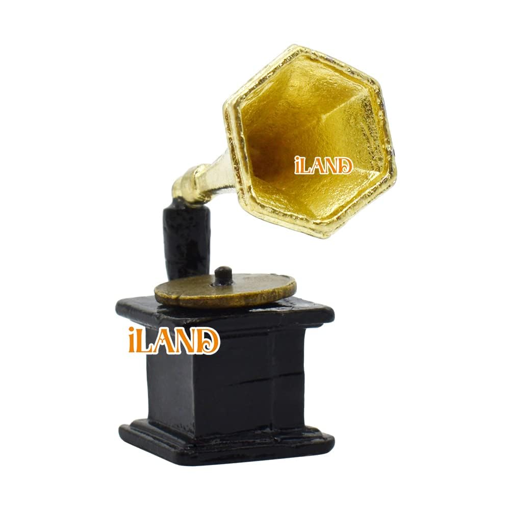 iLAND Miniature Dollhouse Accessories on 1:12 Scale, Grandfather Wall Clock and Record Player, elf Accessories