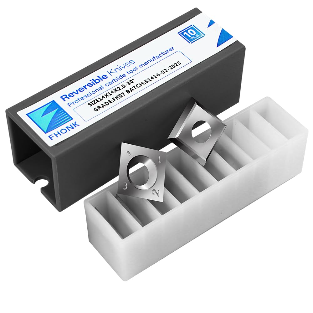 FHONK 14mm Square Straight Carbide Cutters, for Woodturning Replacement Cutter Knives, Fits Spiral, Helical Planer Cutter, Wood Lathe Turning Tool, 10-Piece (14x14x2.0-30°)
