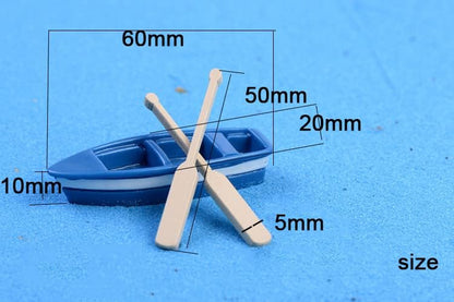 YXQ Miniature Blue Rowboat Set, 2 Little Resin Canoe Models with Oars for Cake Decoration