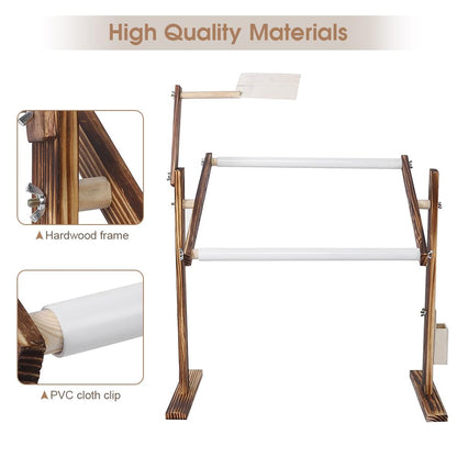 Adjustable Wooden Cross Stitch Frame Stand with Scroll Bar & Side Pocket - Pine Embroidery Desktop Holder for Sewing Craft Tools (120 Characters)