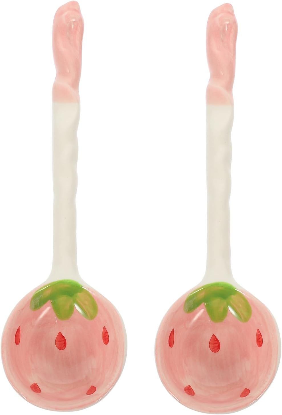 Housoutil 2PCS Strawberry Spoons, Cute Ceramic Soup Spoons, Long Handle for Breakfast, Cereal, Rice