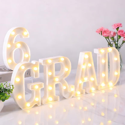 Bomivix 2026 Graduation Decorations – 8 LED Marquee Light-Up Letters,Grad 2026" for Preschool, Kindergarten, School, and College Party Décor