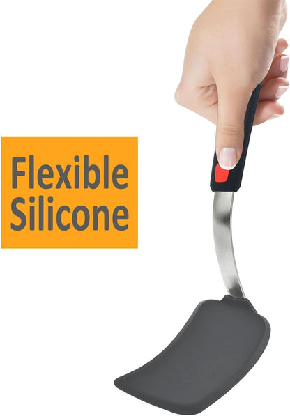 Silicone Spatula Turner Set of 2, 600°F Heat Resistant Cooking Utensils for Nonstick Cookware, Black Pancake Egg Burger