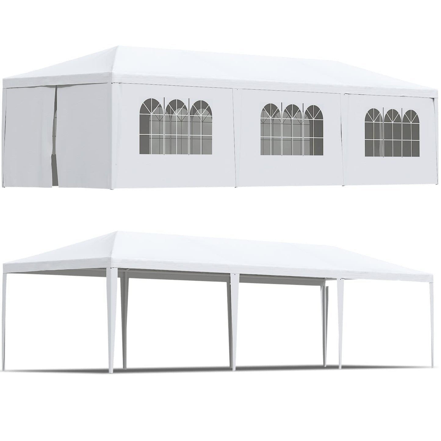 Greesum 10x30 Outdoor Canopy with with 6 Side Removable Walls, Upgrade Patio Camping Heavy Duty Gazebo Shelter for Party Wedding BBQ Events, Waterproof Tent, White