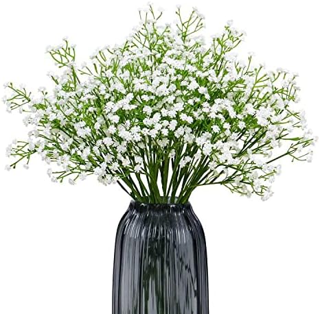 Olrla White Babys Breath Artificial Flowers - 10 Pcs Long Stem Fake Gypsophila for Wedding Bouquets and Home Decoration