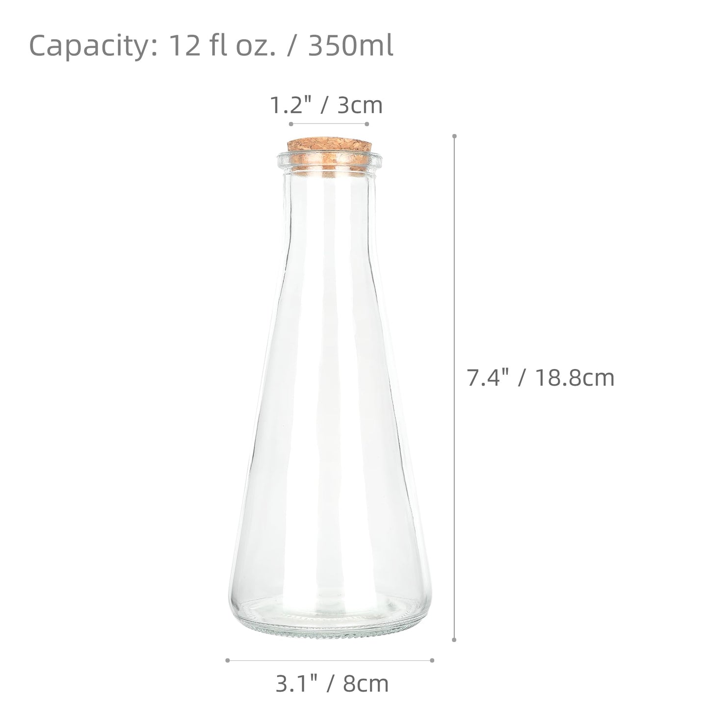 Magic Season Decorative Glass Bottles with Cork Stoppers (350 ml Tapered Bottles / 2 Pcs)
