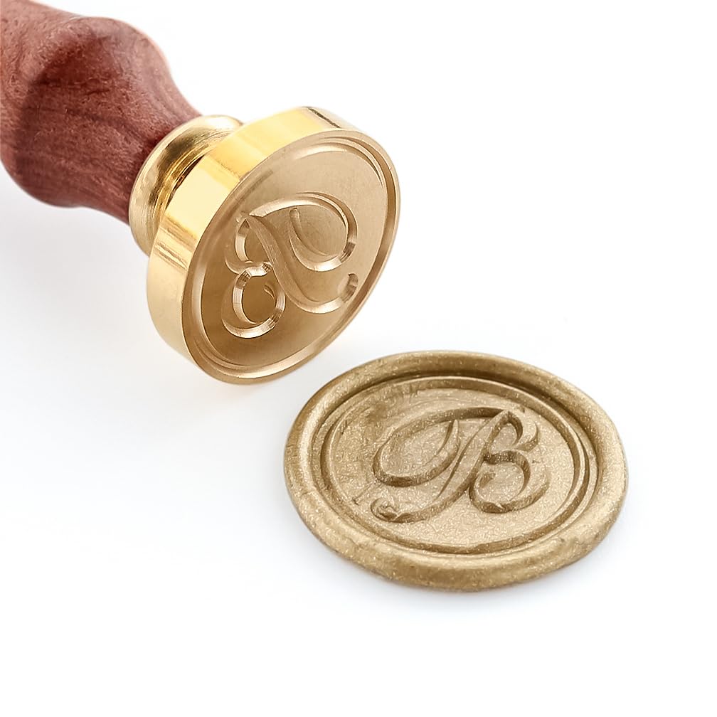Wax Seal Stamper, VOOSEYHOME Initial Handwritten Letter Alphabet B Stamp with Rosewood Handle, Decorating on Invitations Mail Envelopes Cards Books for Birthday Themed Party Wedding Signature