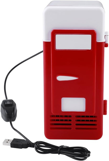 Mini USB Fridge - LED USB Refrigerator, Portable Compact for Drinks, Beverage Cans, Home, Office, Car (Red)