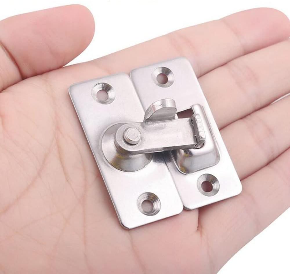 90 Degree Right Angle Door Lock Buckle Safety Door Lock Bolt, Stainless Steel Door Latch for Wooden Fences, Doors, Windows, Safety Sliding Door Latch… (Silver)
