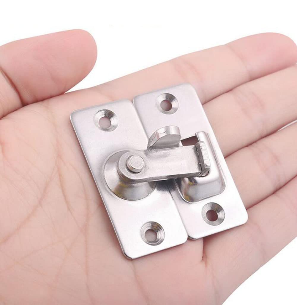 90 Degree Right Angle Door Lock Buckle Safety Door Lock Bolt, Stainless Steel Door Latch for Wooden Fences, Doors, Windows, Safety Sliding Door Latch… (Silver)