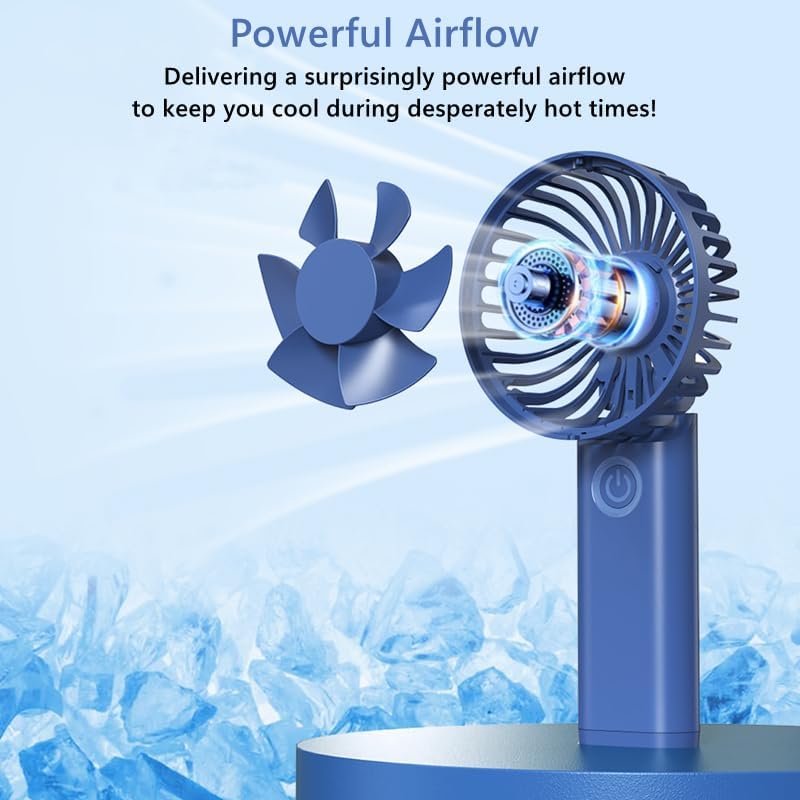 Mini Portable Fan, Powerful Handheld Rechargeable Fan with LED Display, 3 In 1 Personal Fan (Blue)