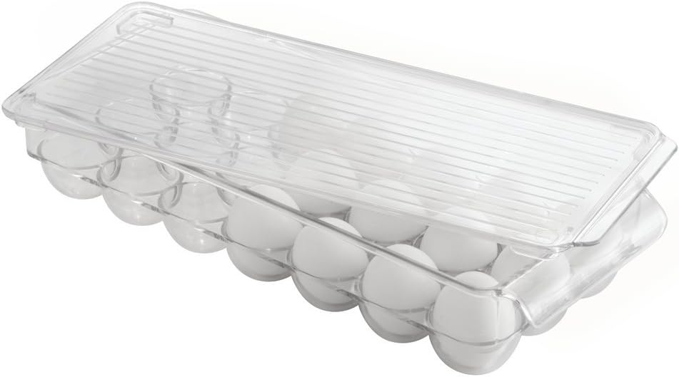 21 iDesign Clear Plastic Egg Holder for Fridge with Lid - Egg Storage Container Organizer Bin