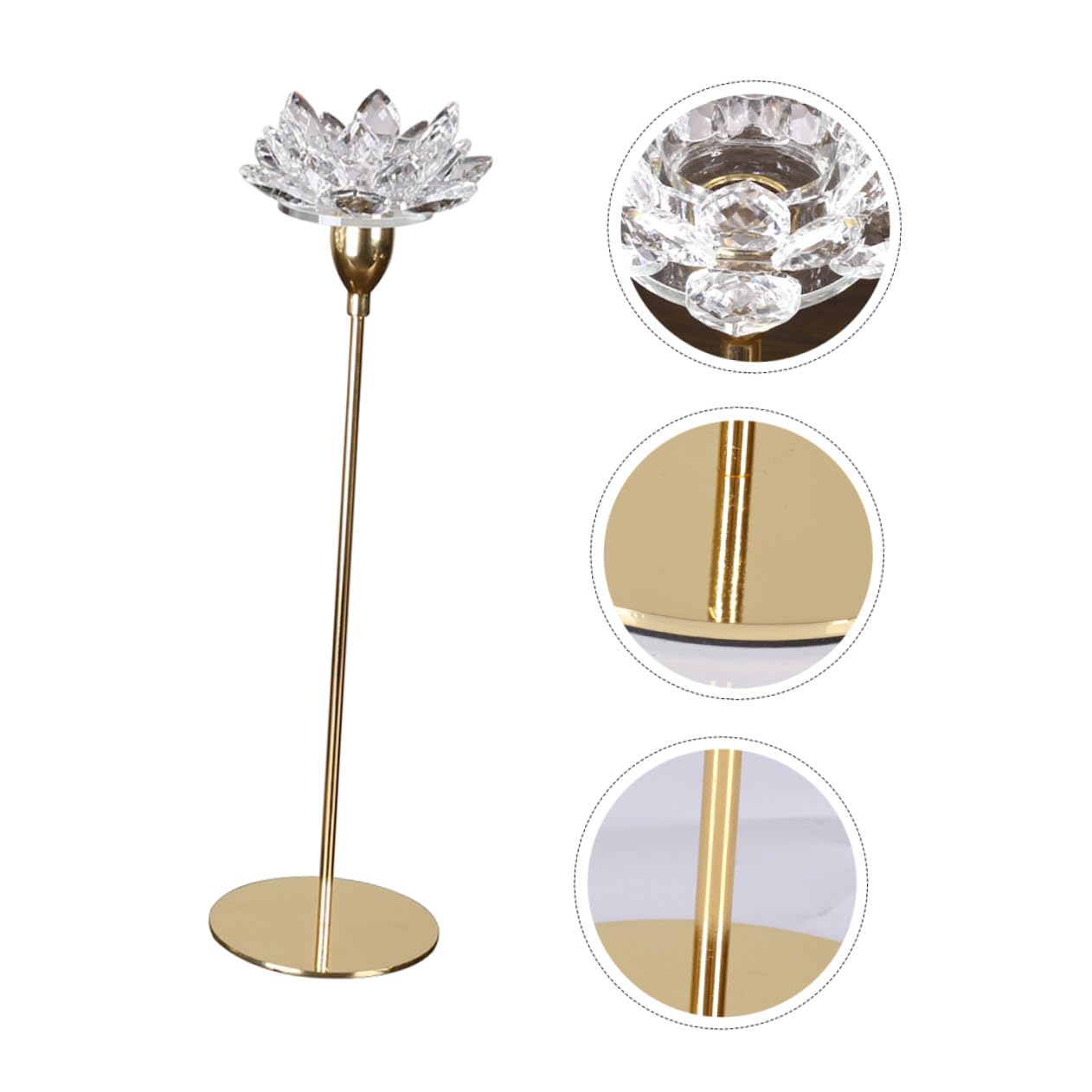 SHINEOFI Crystal Lotus Metal Candlestick Holder Small Gold, Wedding Candlelight Dinner Decoration, Tabletop Candle Centerpiece for Home and Event Use