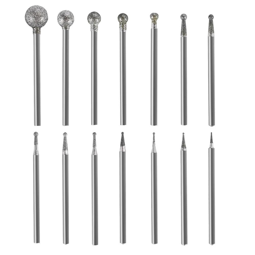 Hanboost 14Pcs Diamond Ball Shape Engraving Burr Set for Rotary Tools S2, 3/32" (2.35mm) Shank Carving Bits for Glass, Jade and Ceramics, Ideal for Jewelry Makers and Model Builders