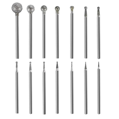 Hanboost 14Pcs Diamond Ball Shape Engraving Burr Set for Rotary Tools S2, 3/32" (2.35mm) Shank Carving Bits for Glass, Jade and Ceramics, Ideal for Jewelry Makers and Model Builders