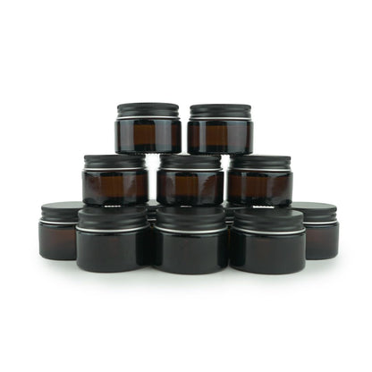 Nature Packaged Glass Amber 1oz Jar - 12 Packs, Lead-Free Empty Round Jars For Beauty Products, Lotion, and Powders - Black Lid - Small Candle Jars