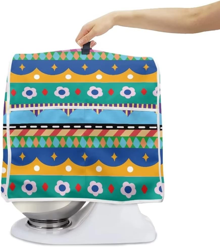 Aztec Geometric Kitchen Aid Mixer Cover, Compatible with 4.5-5 Quart Mixers, Flower Design with Pockets