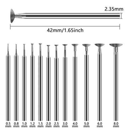 Hanboost 12Pcs Diamond Grinding Burr Kit, 2.35mm Shank S2 Rotary Tool Accessories with 0.5-10mm Inverted Trapezoidal Bits for Carving, Engraving, Grinding, Stone, Rocks, Jewelry, Glass, Ceramics