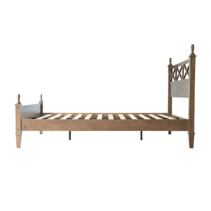 King Size Solid Wood Bed Frame, Platform Bed with Headboard & Footboard, 12 Heavy-Duty Slatted Base with Metal Legs, No Box Spring Needed, Noise-Free & Anti-Slip, Easy Assembly, Barnwood Finish RIK-30