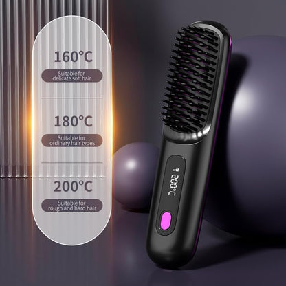 Go Brush Pro Hair Straightener – Cordless Comb with Negative Ion, 4000mAh Fast Heating & Portable Travel Design, Rechargeable Brush for Straightening and Curling (1Pcs)