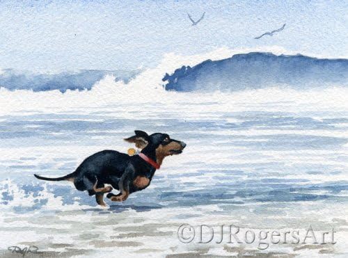 Dachshund Art Print at the Beach by Watercolor Artist DJ Rogers
