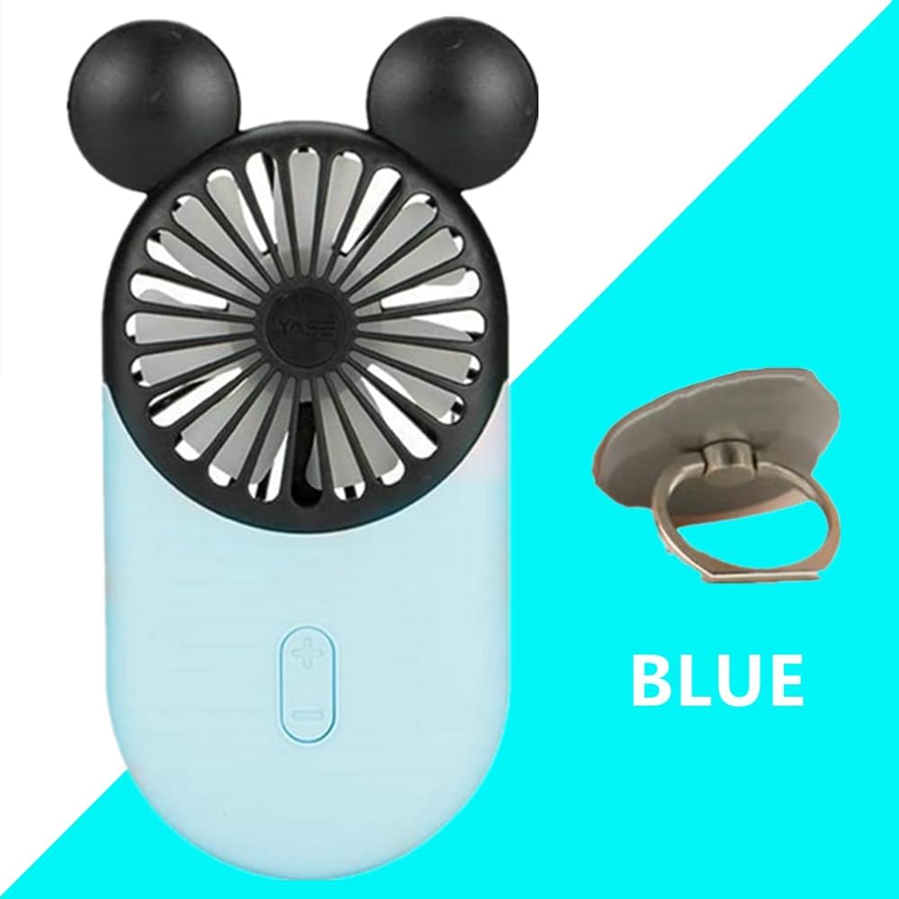Cute Personal Mini Fan, Handheld USB Rechargeable Fan with LED Light, 3 Adjustable Speeds for Indoor/Outdoor
