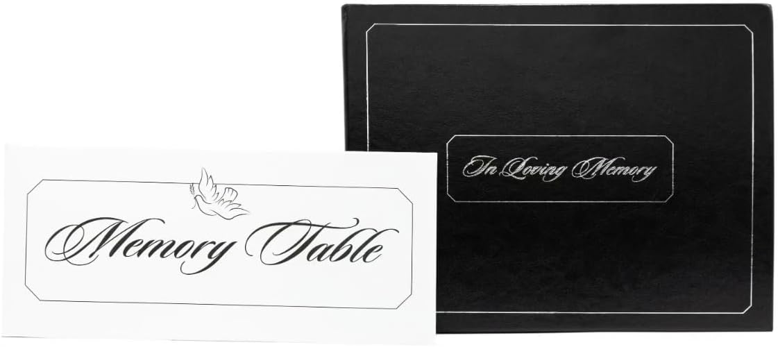 Funeral Memorial Book, Celebration of Life Guest Book with Bonus White Memory Table Sign Included