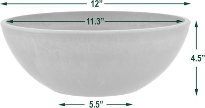 PSW Pot Collection | M30TP 12-Inch Low Bowl Planter - Drillable, Shallow Design for Succulents & Herbs, Taupe