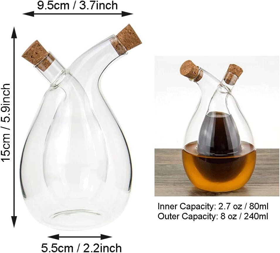 2 1 Olive Oil and Vinegar Dispenser Bottles Cruet, Kitchen in Glass Oil and Vinegar Dispenser, Dual Glass Oil
